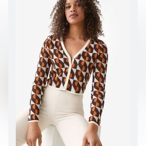 & Other Stories Geometric Jacquard Fine Knit Fitted Cardigan Brown Orange